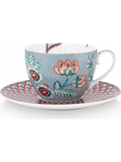 Pip Studio Flower Festival Φλιτζάνι Cappuccino & Τσαγιού Πορσελάνης Μπλε 280ml 51004137