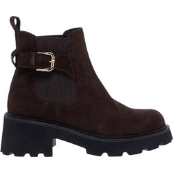 Parex Γυναικεία Μποτάκια Chelsea Suede Σοκολατί με Χοντρό Χαμηλό Τακούνι 10334050