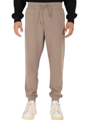 Double Ανδρικό Παντελόνι Φόρμας Fleece με Λάστιχο Μπεζ 262MPAN-6057