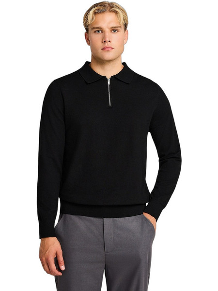 Funky Buddha Ανδρική Μπλούζα Polo Μακρυμάνικη Μαύρη FBM014-051-09