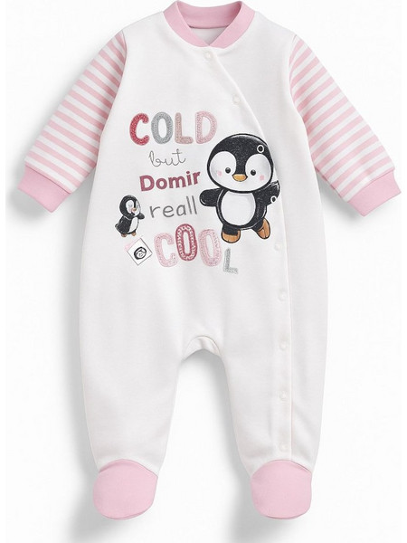 Domina Penguin Φορμάκι Μακρυμάνικo για Κορίτσι Βελουτέ Λευκό Ροζ 186396