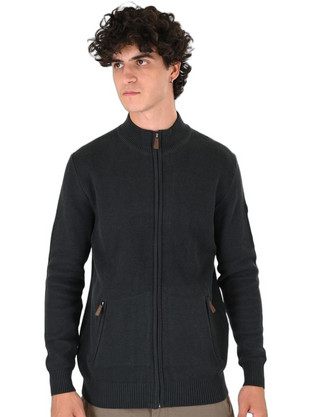 Double Ανδρική Ζακέτα Πλεκτή με Φερμουάρ Μαύρη KNIT-8077