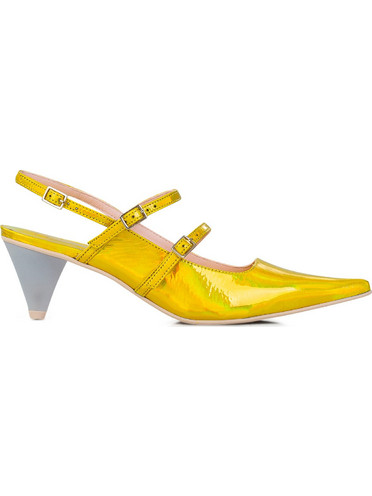 RAS Γόβες Slingback Λουστρίνι με Χοντρό Χαμηλό Τακούνι Χρυσές 7601