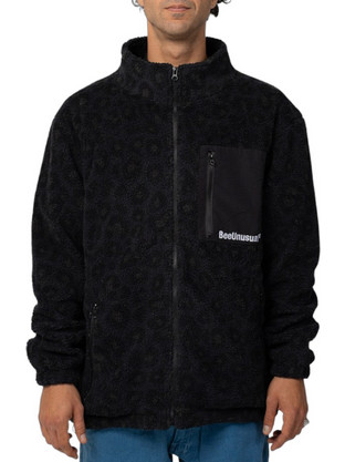 Bee Unusual BU84 Blackout Ανδρική Ζακέτα Fleece με Φερμουάρ Μαύρη