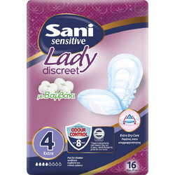Sani Sensitive Lady No4 Extra Σερβιέτες Ακράτειας 4 Σταγόνες 16τμχ