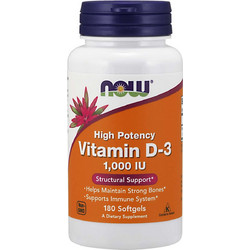 Now Foods Vitamin D3 1000iu 180 Μαλακές Κάψουλες