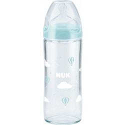 Nuk New Classic Clouds Γυάλινο Μπιμπερό με Θηλή Σιλικόνης κατά των Κολικών 0-6m Blue 240ml