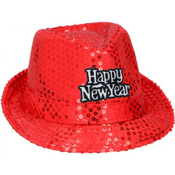 Καπέλο fedora με πούλιες και επιγραφή Hppy New Year, διαστάσεις 27x23x12 εκατοστά, σε 4 χρώματα Κόκκινο - Partytime