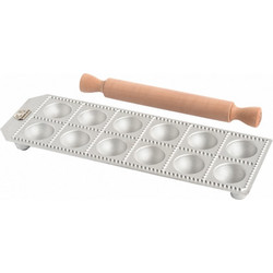 MARCATO Ιταλίας Φόρμα Design 12 θέσεων Ασημί για Ζυμαρικά Ravioli 33.5x11.5x2cm και Πλάστης
