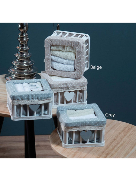 Λαβέτες Σετ 4τμχ Σε Ξύλινο Κουτί Box 1006 Grey Teoran Σετ Πετσέτες 100% Βαμβάκι