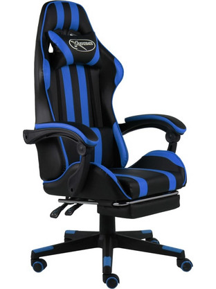 vidaXL Καρέκλα Gaming Δερματίνης με Υποπόδιο Μαύρη Μπλε 20526