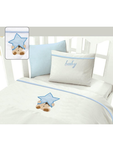Mc Decor Star Σετ Βρεφικά Σεντόνια Κούνιας Βαμβακερά 120x160 White/Ciel