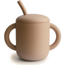 Mushie Εκπαιδευτικό Ποτήρι με Λαβές & Καλαμάκι Simple Natural 175ml