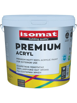 Isomat Premium Acryl Ακρυλικό Χρώμα Εξωτερικού Χώρου Λευκό 10lt