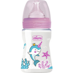 Chicco Well Being Πλαστικό Μπιμπερό με Θηλή Σιλικόνης κατά των Κολικών 0m+ Ροζ 150ml
