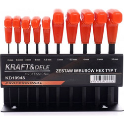 Σετ Κλειδιά Allen HEX Τύπου Τ με Βάση 10 τμχ Kraft&Dele KD-10948