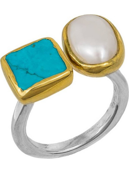 Δίχρωμο ασημένιο δαχτυλίδι 925 Pearl and Tyrquoise 041996 041996 Ασήμι