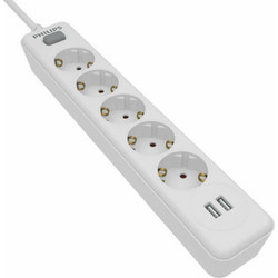 Πολύπριζο Philips SPN3052W/GRS 5 Θέσεων 2x Usb 1.5m- Λευκό