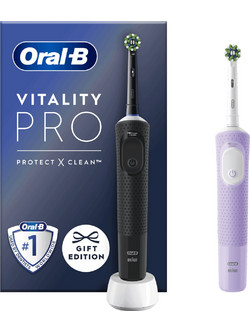 Oral-B Vitality Pro X Clean Duo Pack Black & Purple Ηλεκτρικές Οδοντόβουρτσες 2τμχ