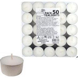 Tealight Candles Κεράκια Ρεσώ 50 τμχ 8 ωρών Καύσης Λευκά