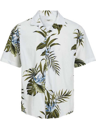 Jack & Jones Ανδρικό Πουκάμισο Βαμβακερό Φλοράλ Κοντομάνικο Κανονική Γραμμή Λευκό Πολύχρωμο 12235160