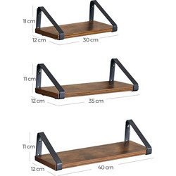 Vasagle Σετ Επιτοίχια Ξύλινα Ράφια 40 x 12 x 11 cm 3 τμχ (LWS33BX) (VASLWS33BX)