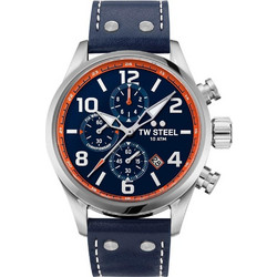 TW Steel Ανδρικό Ρολόι Χρονογράφος με Ασημί Δερμάτινο Λουράκι VS89