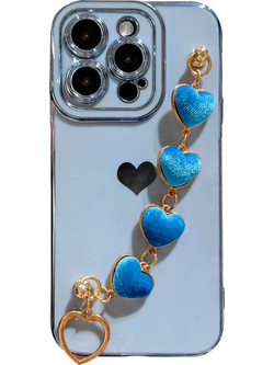 Θήκη Electroplating TPU με Λουράκι Love-Heart iPhone 14 Pro Max - Blue - OEM