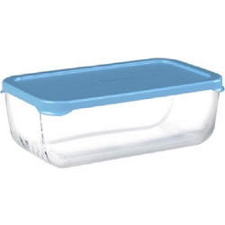 Snowbox δοχείο για φαγητό γυάλινο διάφανο με γαλάζιο καπάκι 20.3x12x7.2 εκ