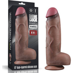Lovetoy Dual Layered XXL 12" Ρεαλιστικό Dildo με Βεντούζα & Όρχεις 31cm Καφέ