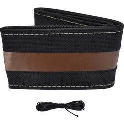 Κάλυμμα Τιμονιού Αυτοκινήτου Otom Stitching Δερματίνη Ραφτό Εξώγαζο Μαύρο - Καφέ Medium 37-39cm DK-304