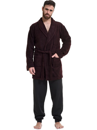 Ανδρική ρόμπα fleece με γιακά και τσέπες-ΠΛΦ001 Δαμασκηνί