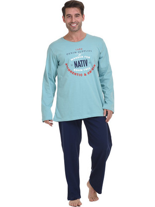 Gazzaz Ανδρική βαμβακερή πυτζάμα Denim Supplies (Plus Size 1XL-4XL)-010126 Μέντα