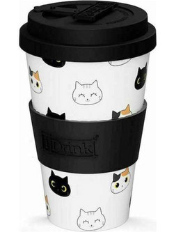 iDrink Ποτήρι Καφέ Bamboo με Καπάκι Cats 435ml ID5017