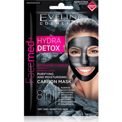 Eveline Face Med+ Hydra Detox Purifying Carbon Sheet Μαύρη Μάσκα Προσώπου για Ενυδάτωση με Άνθρακα 2x5ml