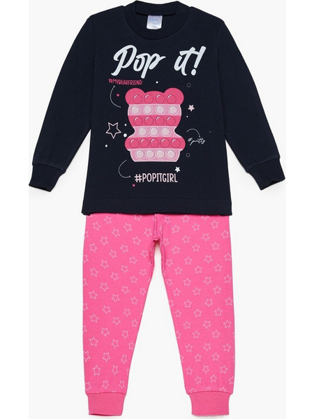 Pretty Baby Παιδική Πιτζάμα Βαμβακερή Χειμωνιάτικη Navy Μπλε Φούξια 69182