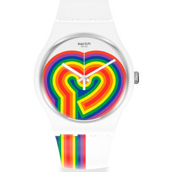 Swatch Beating Love Γυναικείο Ρολόι με Λευκό Καουτσούκ Λουράκι SUOW171