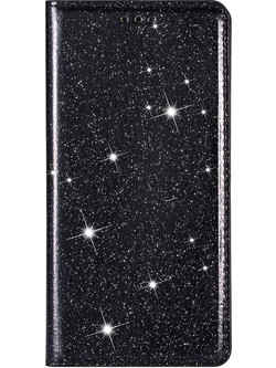 Θήκη Huawei P40 Lite Bling Glitter PU Leather Flip Wallet -Black
