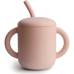 Mushie Εκπαιδευτικό Ποτήρι με Λαβές & Καλαμάκι Blush 175ml