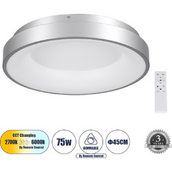 GLOBOSTAR(R) SALEM 61234 Μοντέρνο Φωτιστικό Οροφής LED 75W 8625lm 120 AC 220-240V IP20 Ρυθμιζόμενο Λευκό CCT με Χειριστήριο από 2700K έως 6000K Dimmable - Lumileds SMD Chip - Γκρι - Μ45 x Π45 x Υ8.5cm