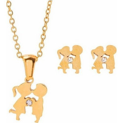 Dalee Jewels Stainless Steel Kissing Coup Σετ Κολιέ & Σκουλαρίκια