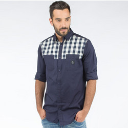 WeSC Kaynblue Ανδρικό Πουκάμισο Βαμβακερό Καρό Μακρυμάνικο Κανονική Γραμμή Μπλε