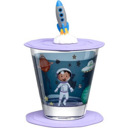 Ποτήρι Παιδικό Με Καπάκι Και Σουβέρ Space (Σετ 3Τμχ) 023674L 9x8,5cm Multi Leonardo Γυαλί
