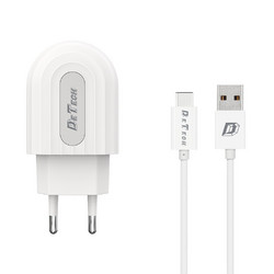 Detech Φορτιστής με Καλώδιο USB-C με Θύρα USB-A White DE-28C