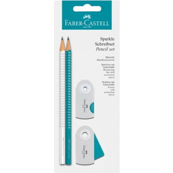 FABER-CASTELL ΣΕΤ ΜΕ 2 SPARKLE ΜΟΛΥΒΙΑ ΜΕ ΓΟΜΑ ΚΑΙ ΞΥΣΤΡΑ ΤΥΡΚΟΥΑΖ-ΛΕΥΚΟ 218501