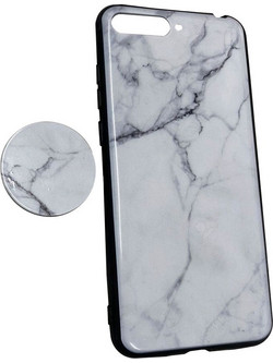 Θήκη TPU Back Cover White Marble με Pop Holder για Huawei Y6 2018, λευκή