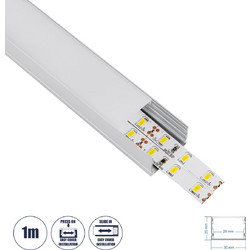 SURFACE-PROFILE 70824-1M Προφίλ Αλουμινίου - Βάση & Ψύκτρα Ταινίας LED με Λευκό Γαλακτερό Κάλυμμα - Επιφανειακή Χρήση - Πατητό Κάλυμμα - Ασημί - 1 Μέτρο - Μ100 x Π3 x Υ2cm