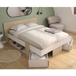 Swivel Κρεβάτι Διπλό Με Αποθηκευτικούς Χώρους 160x194εκ. (Για Στρώμα 140x190εκ.) Blond Oak / Λευκό