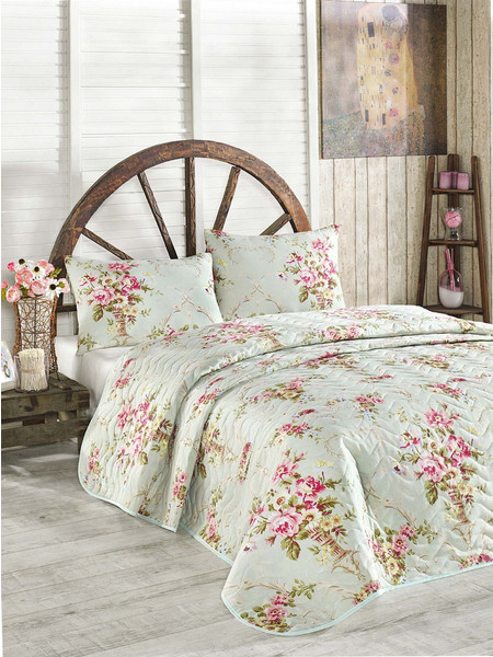 Double Quilted Bedspread Set Alanur - Mint Mint Pink Yellow Green