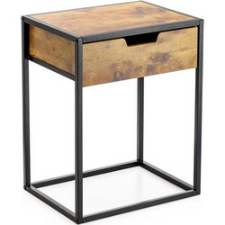 Ξύλινo Κομοδίνο Side Table με Συρτάρι Και Μεταλλική Βάση, 40x30x68 cm, Side Table - Aria Trade